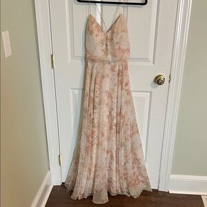 Jenny Yoo A-Line Floral Maxi Dress with Straps in Cream and Pink Size 4